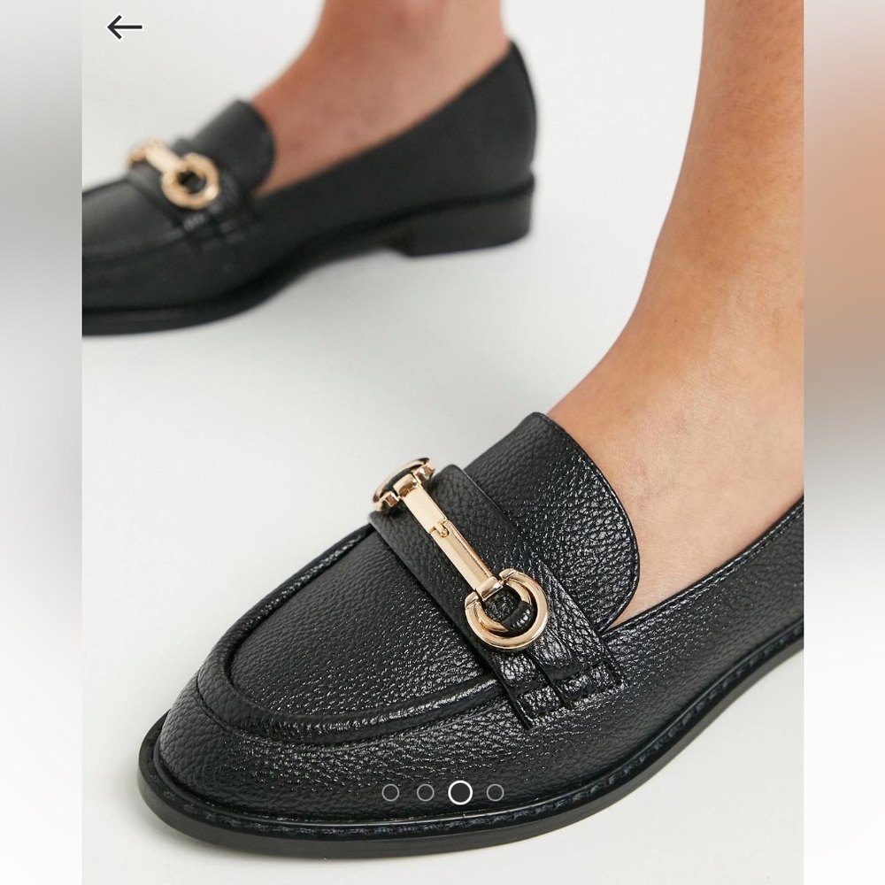 ASOS Black Leather Loafers Gold Details Size 8